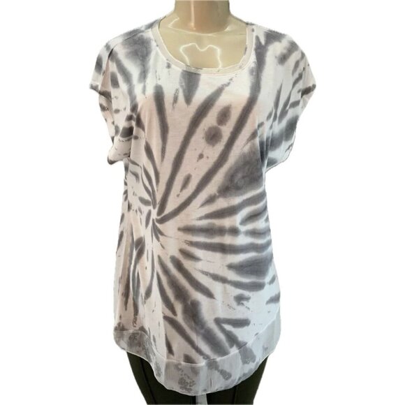 C&C California L Gray- Cream Tie-Dye Mesh Crew Neckline Mesh Step-Hem Muscle Tee - Picture 2 of 6